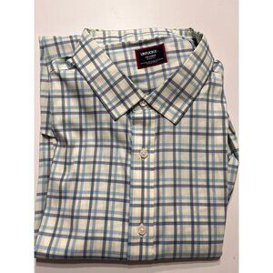 Untuck It Men’s Plaid Shirt Long Sleeve White Blue Yellow
